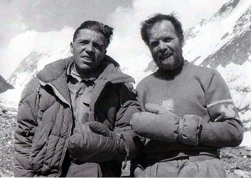 Compagnoni (left) and Lacedelli, frostbitten on their return from the summit of K2 in 1954. Photo: Conefrey, Mick